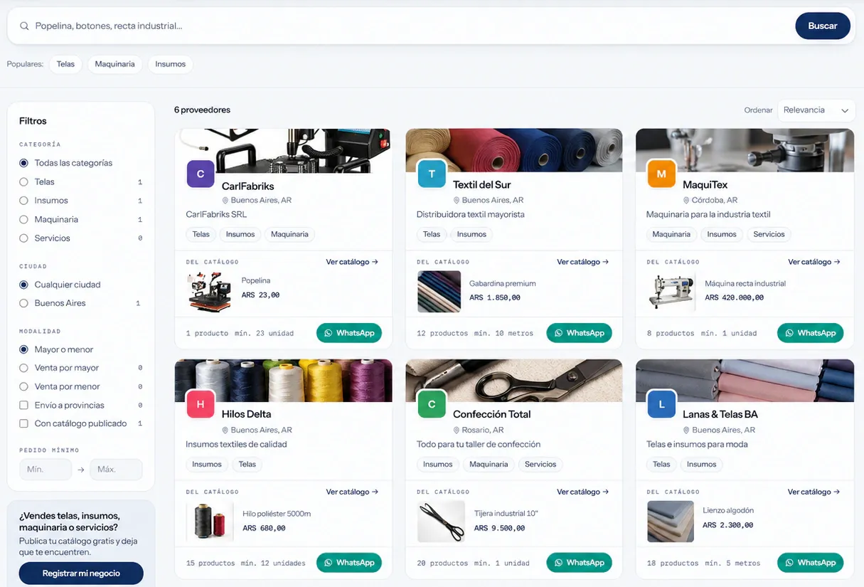 Directorio de proveedores del marketplace de Konfek